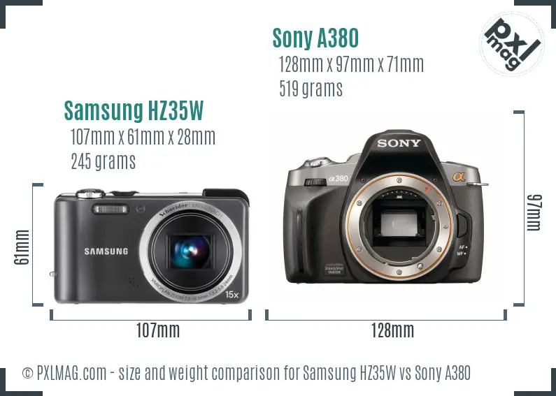 Samsung HZ35W vs Sony A380 size comparison