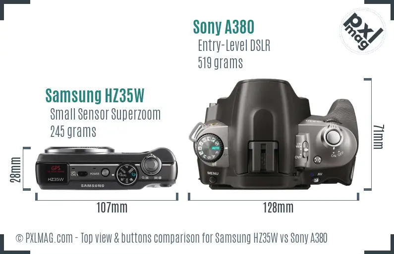 Samsung HZ35W vs Sony A380 top view buttons comparison