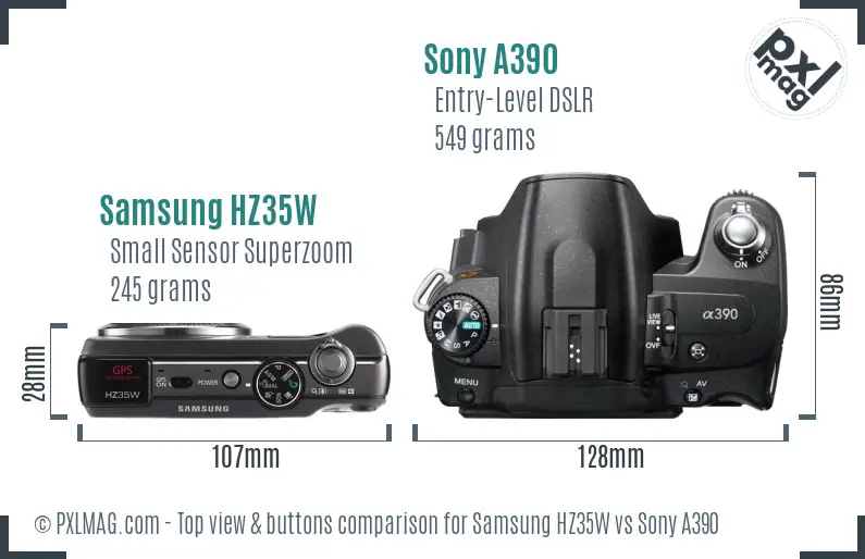 Samsung HZ35W vs Sony A390 top view buttons comparison