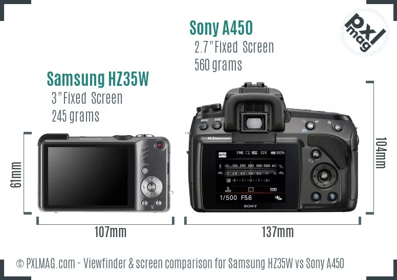 Samsung HZ35W vs Sony A450 Screen and Viewfinder comparison