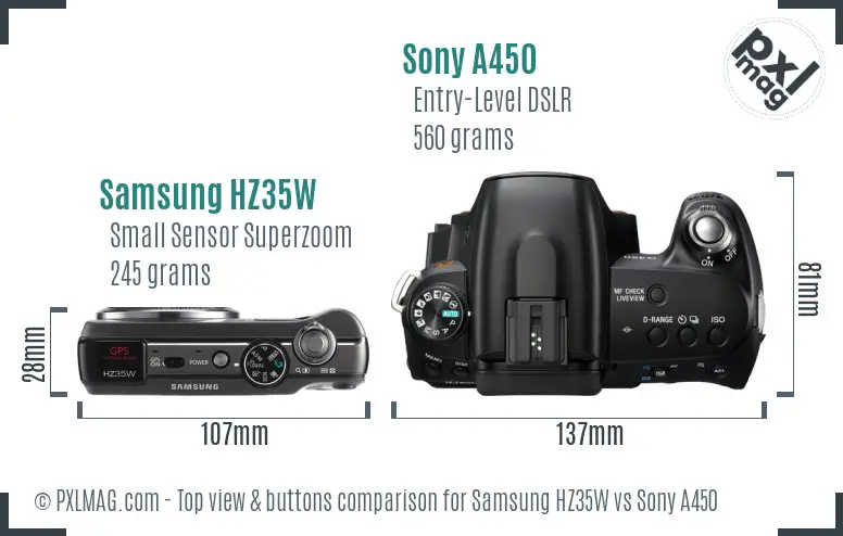 Samsung HZ35W vs Sony A450 top view buttons comparison