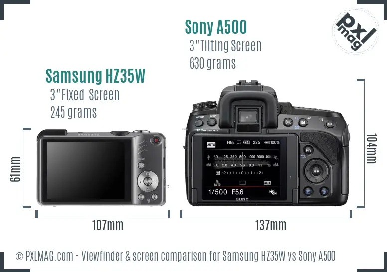 Samsung HZ35W vs Sony A500 Screen and Viewfinder comparison