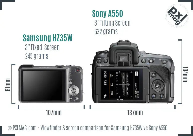 Samsung HZ35W vs Sony A550 Screen and Viewfinder comparison