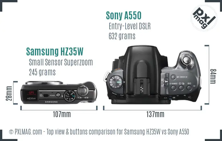 Samsung HZ35W vs Sony A550 top view buttons comparison