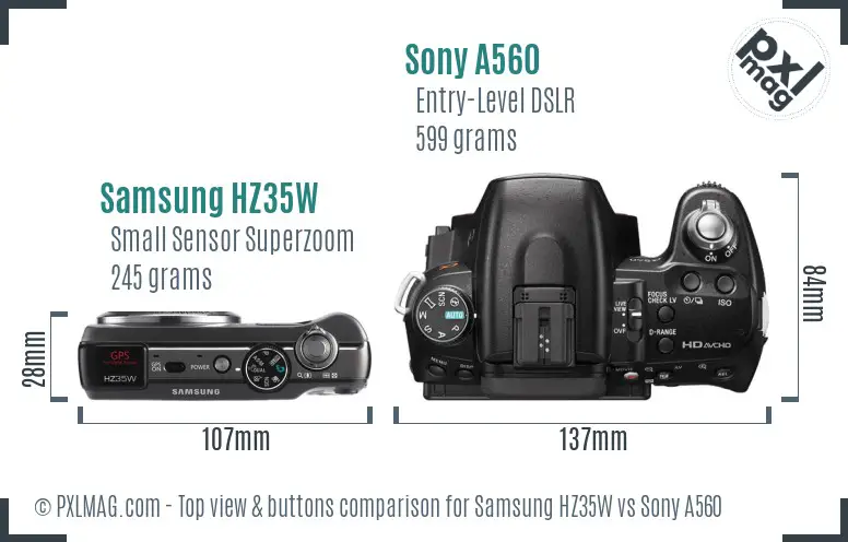 Samsung HZ35W vs Sony A560 top view buttons comparison