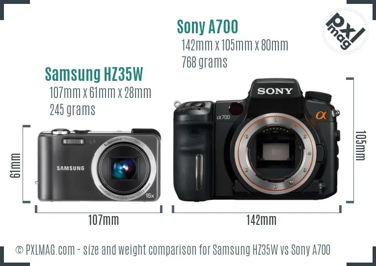 Samsung HZ35W vs Sony A700 size comparison