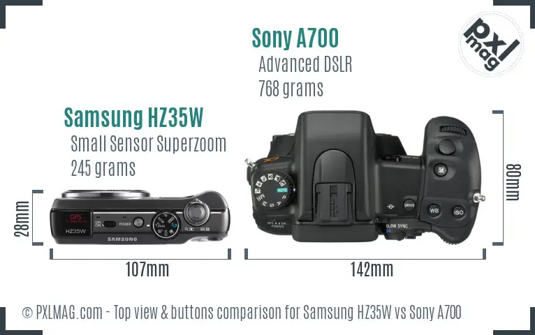 Samsung HZ35W vs Sony A700 top view buttons comparison