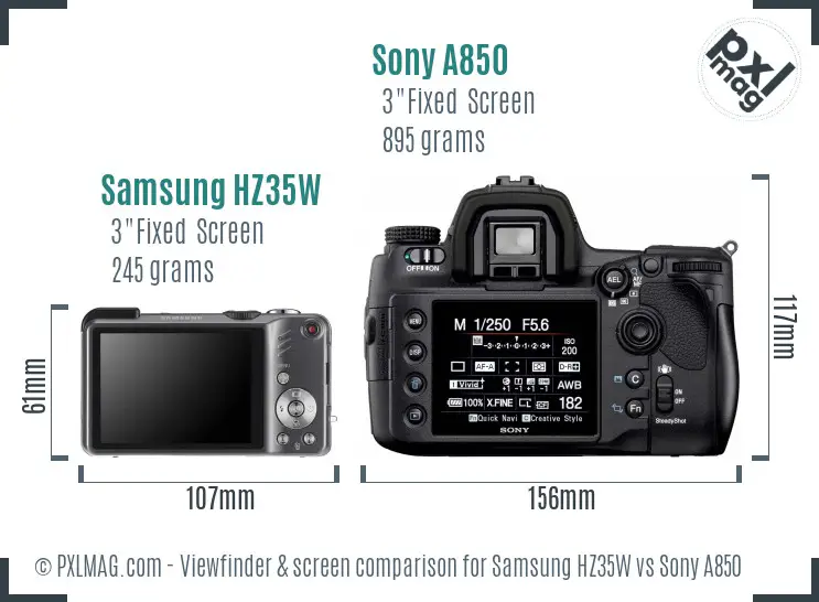 Samsung HZ35W vs Sony A850 Screen and Viewfinder comparison