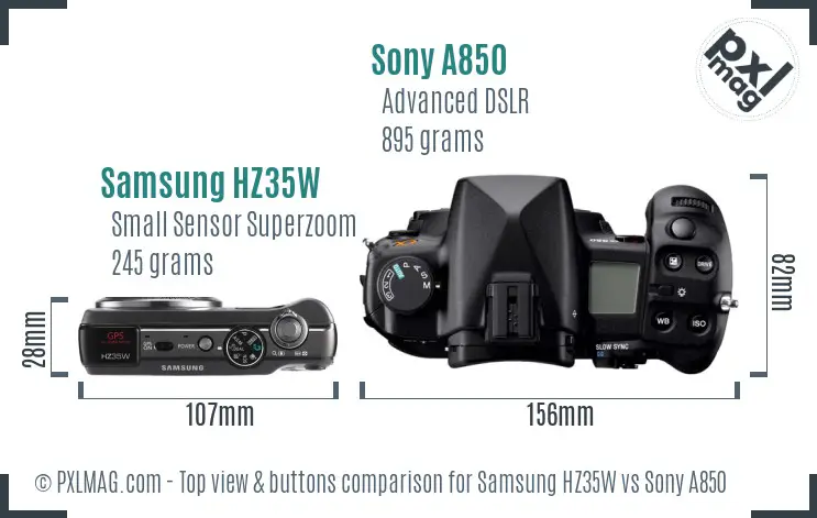 Samsung HZ35W vs Sony A850 top view buttons comparison