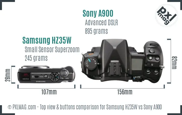 Samsung HZ35W vs Sony A900 top view buttons comparison