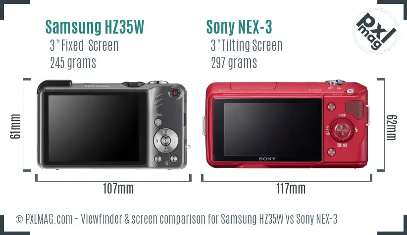 Samsung HZ35W vs Sony NEX-3 Screen and Viewfinder comparison