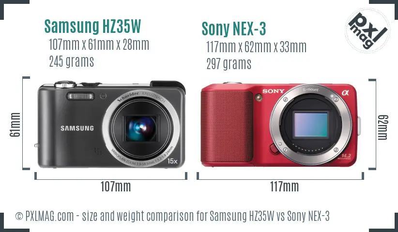 Samsung HZ35W vs Sony NEX-3 size comparison
