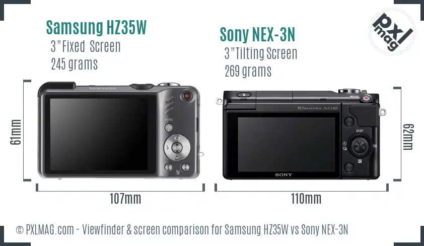 Samsung HZ35W vs Sony NEX-3N Screen and Viewfinder comparison