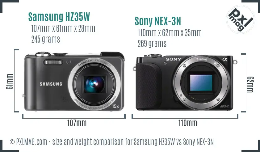 Samsung HZ35W vs Sony NEX-3N size comparison