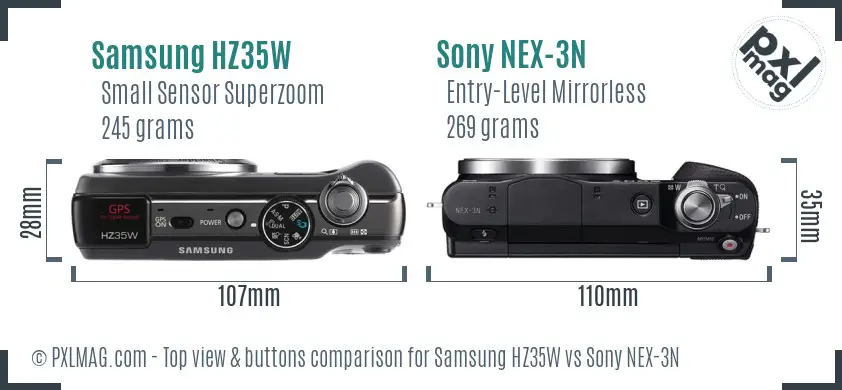 Samsung HZ35W vs Sony NEX-3N top view buttons comparison