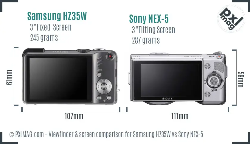 Samsung HZ35W vs Sony NEX-5 Screen and Viewfinder comparison