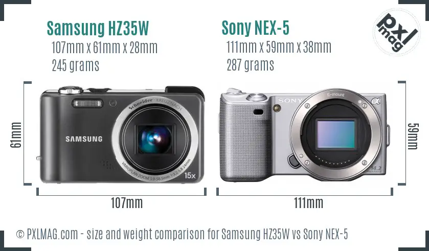 Samsung HZ35W vs Sony NEX-5 size comparison