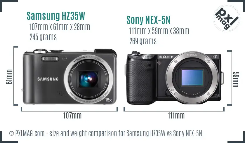 Samsung HZ35W vs Sony NEX-5N size comparison