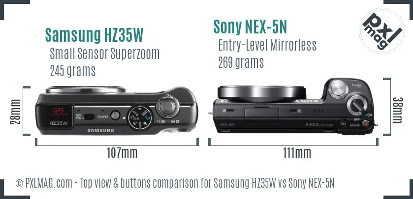 Samsung HZ35W vs Sony NEX-5N top view buttons comparison