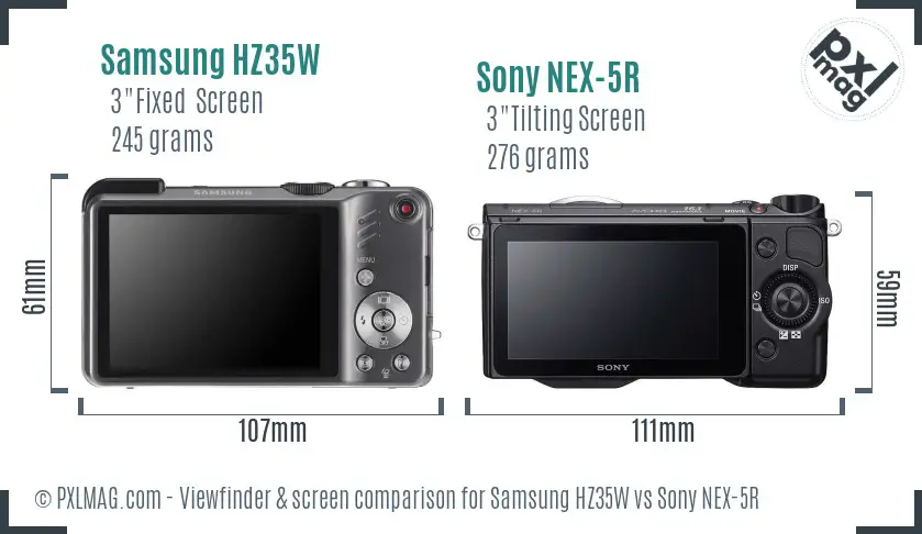 Samsung HZ35W vs Sony NEX-5R Screen and Viewfinder comparison