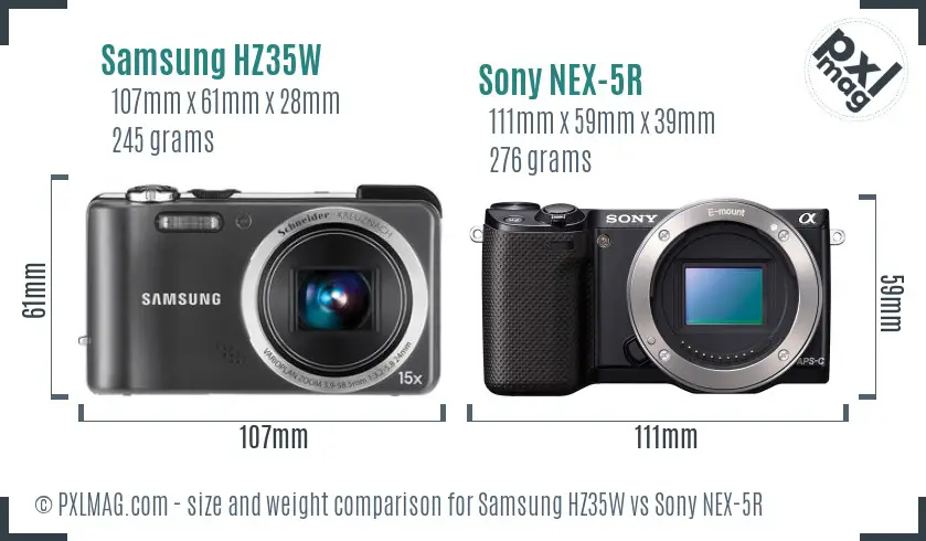 Samsung HZ35W vs Sony NEX-5R size comparison