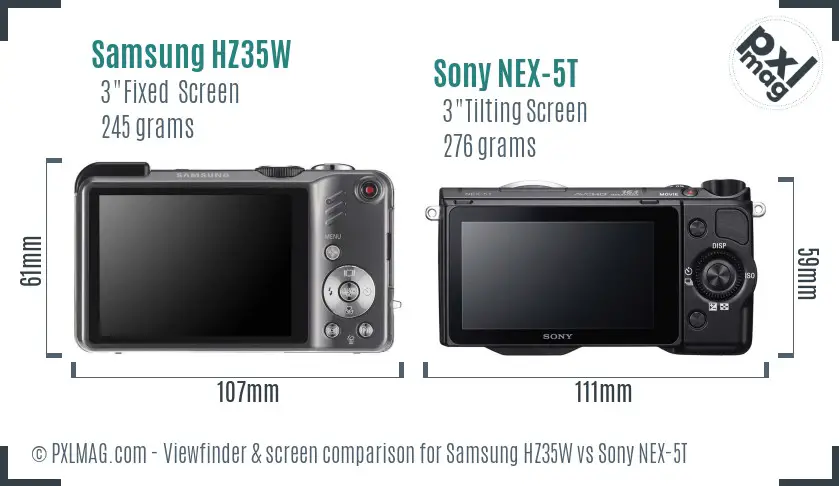 Samsung HZ35W vs Sony NEX-5T Screen and Viewfinder comparison