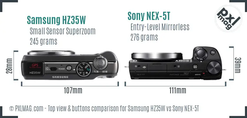 Samsung HZ35W vs Sony NEX-5T top view buttons comparison