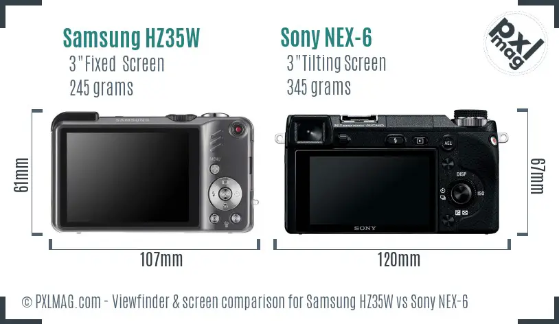 Samsung HZ35W vs Sony NEX-6 Screen and Viewfinder comparison