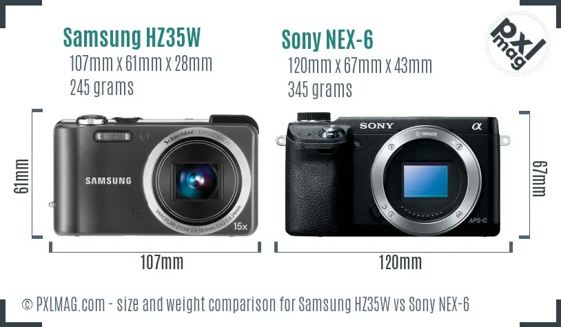 Samsung HZ35W vs Sony NEX-6 size comparison