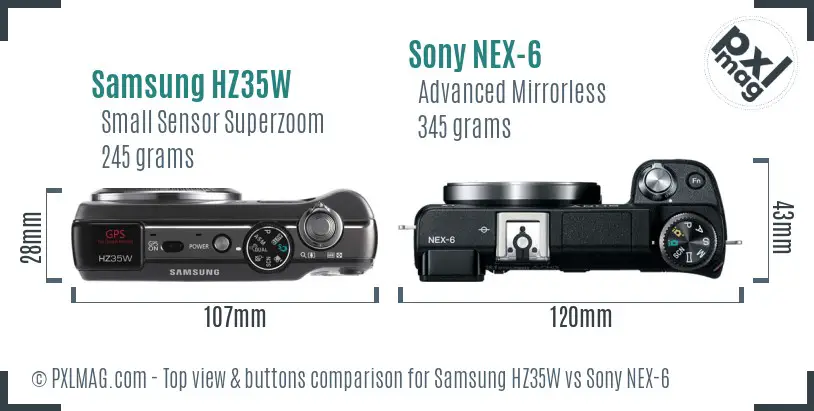 Samsung HZ35W vs Sony NEX-6 top view buttons comparison