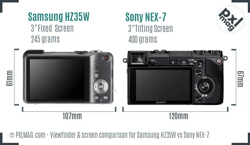 Samsung HZ35W vs Sony NEX-7 Screen and Viewfinder comparison