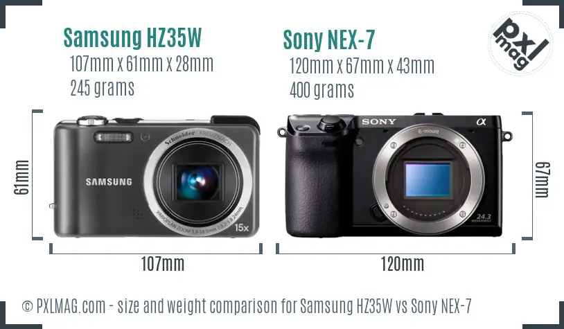 Samsung HZ35W vs Sony NEX-7 size comparison
