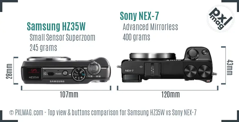 Samsung HZ35W vs Sony NEX-7 top view buttons comparison