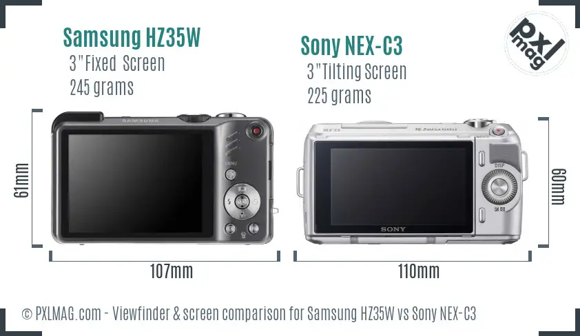 Samsung HZ35W vs Sony NEX-C3 Screen and Viewfinder comparison