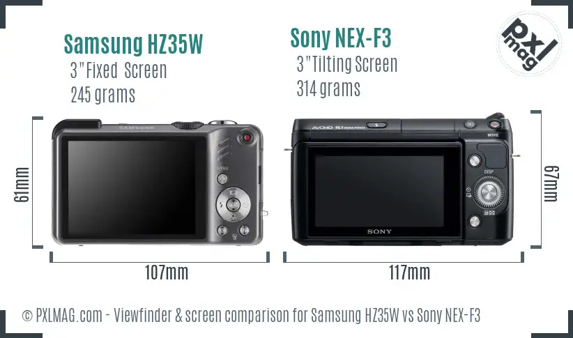 Samsung HZ35W vs Sony NEX-F3 Screen and Viewfinder comparison