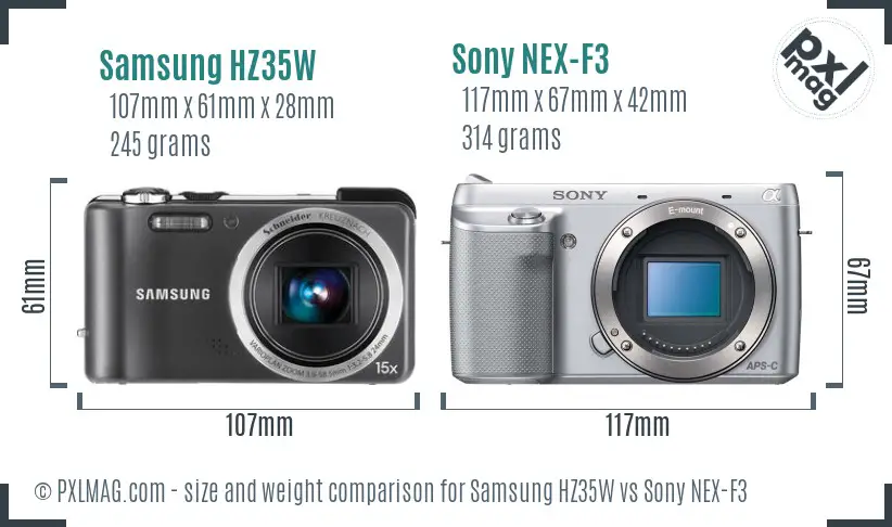 Samsung HZ35W vs Sony NEX-F3 size comparison