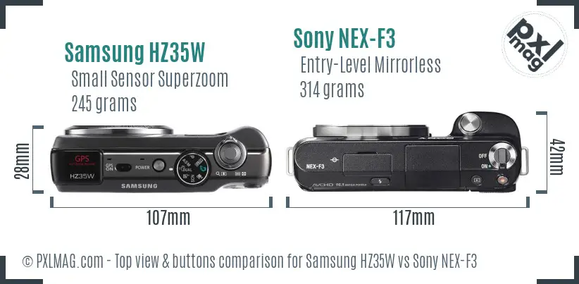 Samsung HZ35W vs Sony NEX-F3 top view buttons comparison