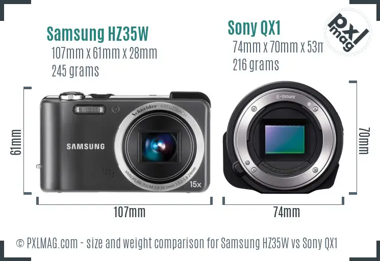 Samsung HZ35W vs Sony QX1 size comparison