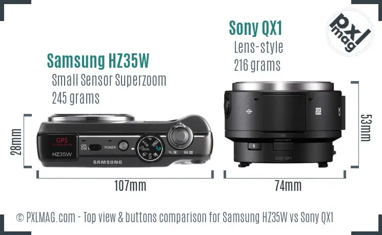 Samsung HZ35W vs Sony QX1 top view buttons comparison