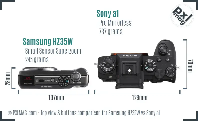 Samsung HZ35W vs Sony a1 top view buttons comparison