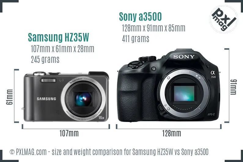 Samsung HZ35W vs Sony a3500 size comparison