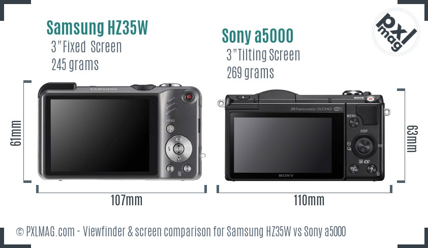 Samsung HZ35W vs Sony a5000 Screen and Viewfinder comparison