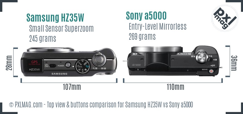 Samsung HZ35W vs Sony a5000 top view buttons comparison