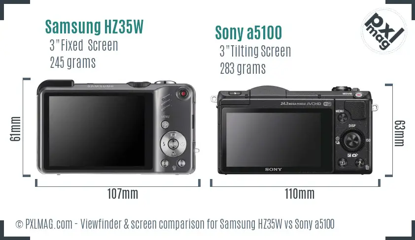 Samsung HZ35W vs Sony a5100 Screen and Viewfinder comparison