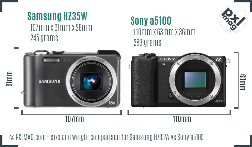 Samsung HZ35W vs Sony a5100 size comparison