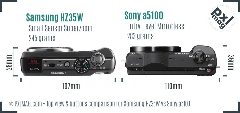 Samsung HZ35W vs Sony a5100 top view buttons comparison