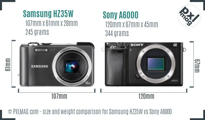 Samsung HZ35W vs Sony A6000 size comparison