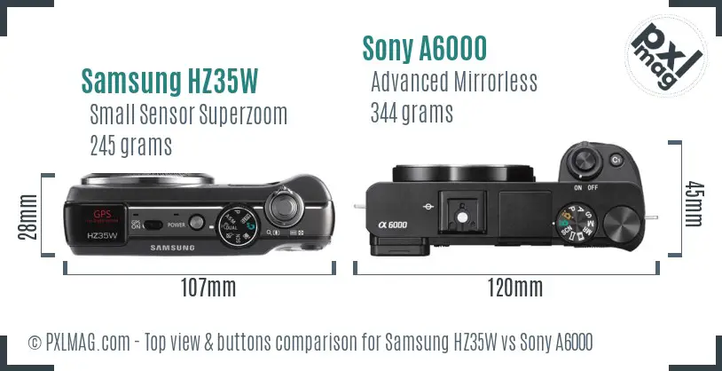 Samsung HZ35W vs Sony A6000 top view buttons comparison