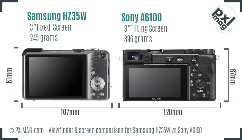 Samsung HZ35W vs Sony A6100 Screen and Viewfinder comparison