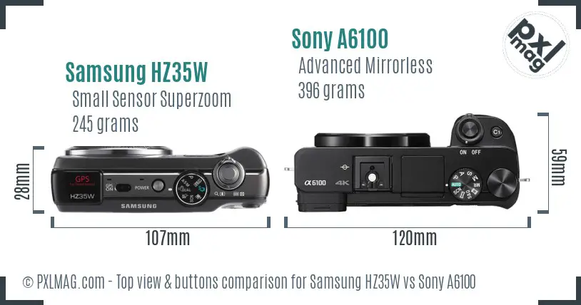 Samsung HZ35W vs Sony A6100 top view buttons comparison